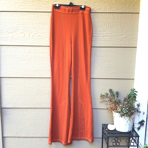ASOS Pants Burnt Orange Rust color knit flare 4 - Picture 1 of 10